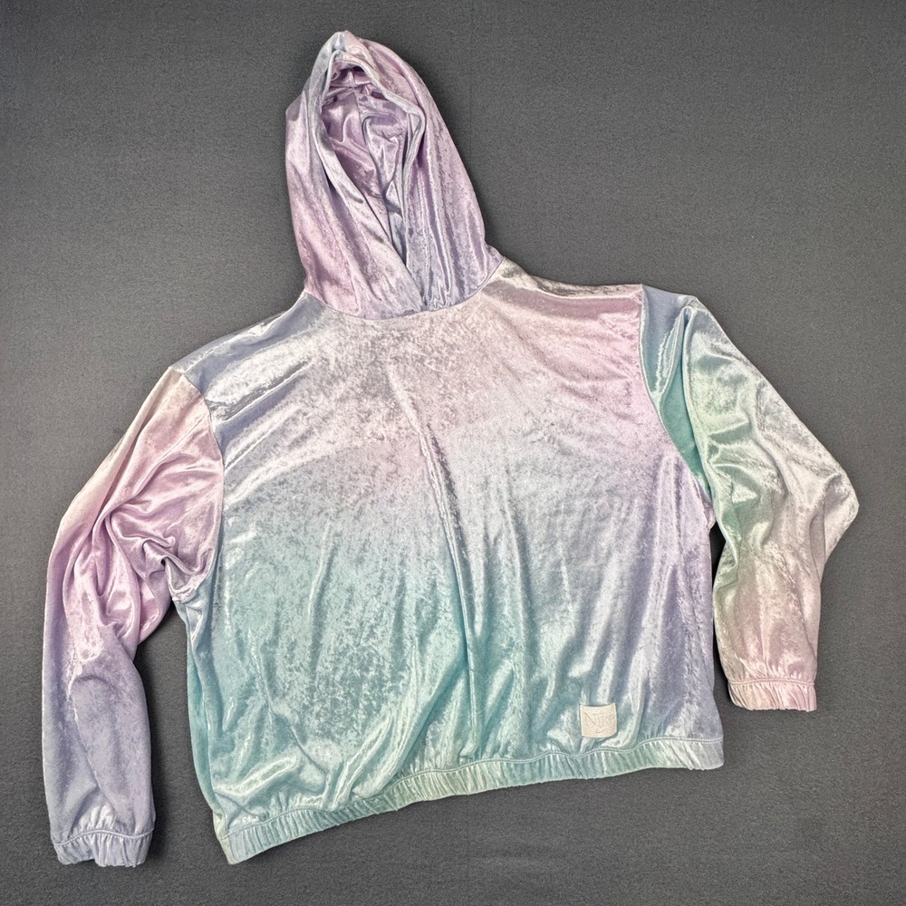Nike Velvet Velour Pastel‎ Blue Purple Green Pullover Hoodie Longsleeve XL READ